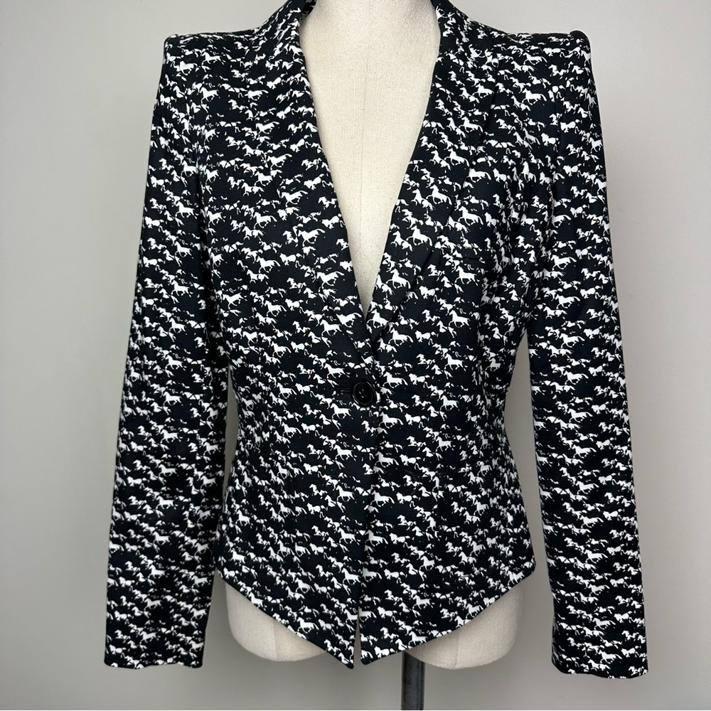Worthington Black and White Horse Patterned Blazer
